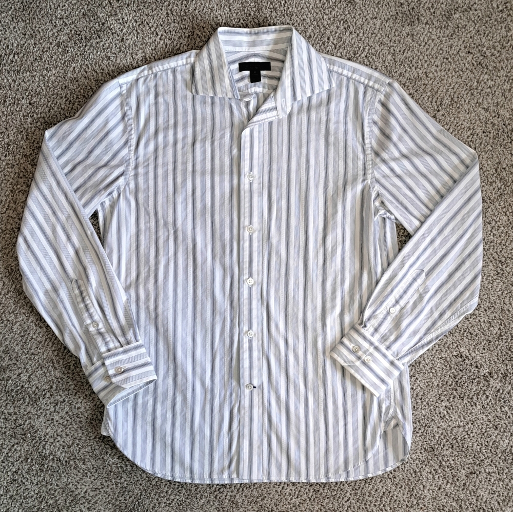 Express Design Studio Men's Blue and White Stripe Dress Shirt Size Medium